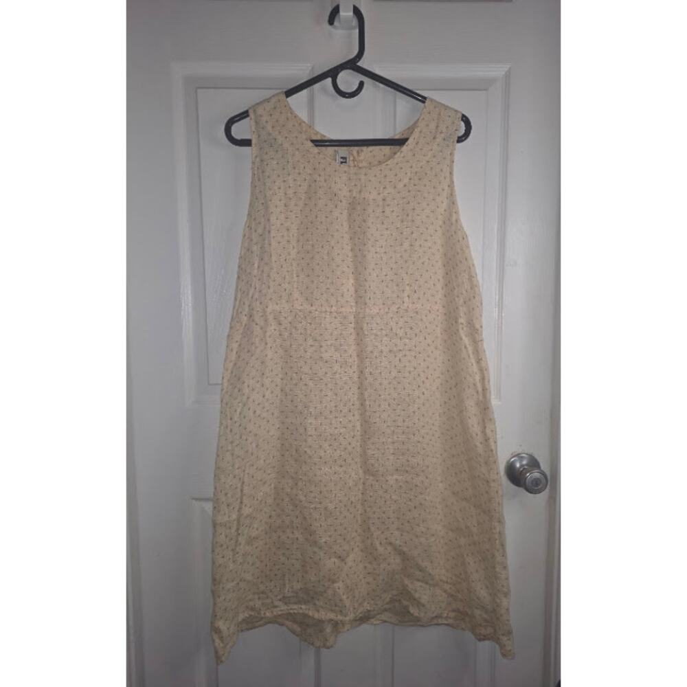 FLAX Linen Dress Lagenlook Size Med Sleeveless Midi Cottagecore Relaxed Fit Boho